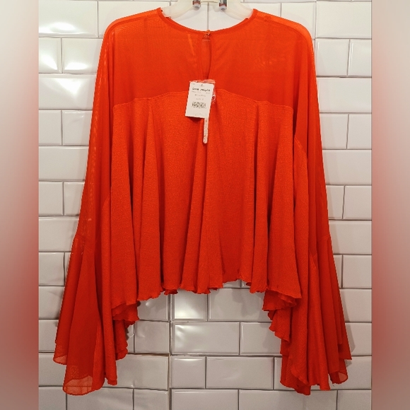 Free People Blouse Top Flowy Drapey Persimmon Small Oversize - Picture 5 of 6